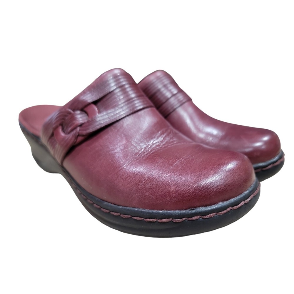 Clarks Bendables Women's Burgundy Lexi Redwood Clog Leather Shoes Comfort Sz 6 M